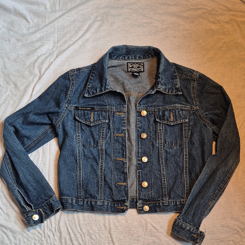 Classic Women's Dark Blue Denim Jean Jacket
